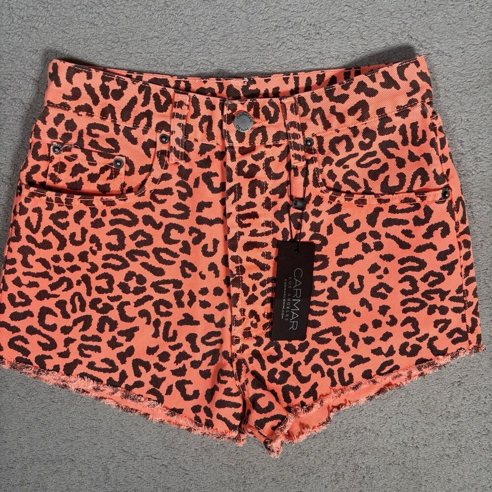 NWT Carmar Titania Shorts Women’s Sz 25 High Rise Neon Orange Leopard Daisy Duke